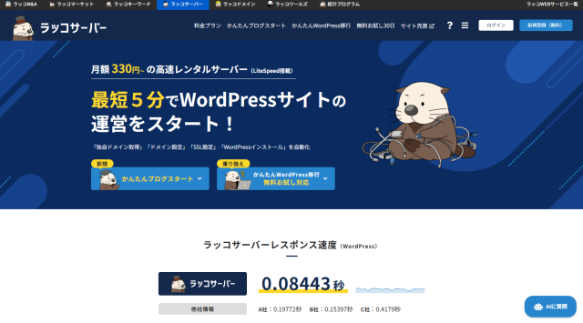 ラッコサーバーのレンタルサーバー